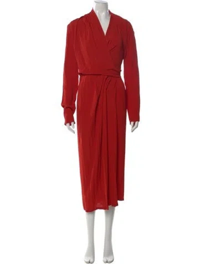 Pre-owned Rick Owens V-neck Long Dress In Orange