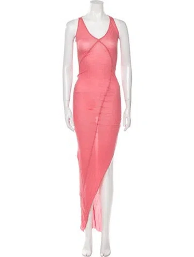 Pre-owned Rick Owens V-neck Long Dress In Pink