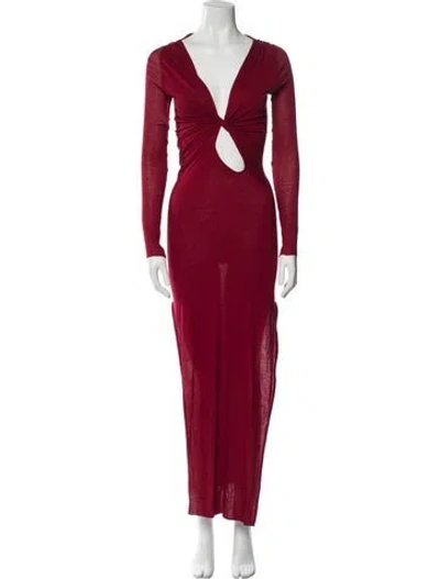 Pre-owned Rick Owens V-neck Long Dress In Red