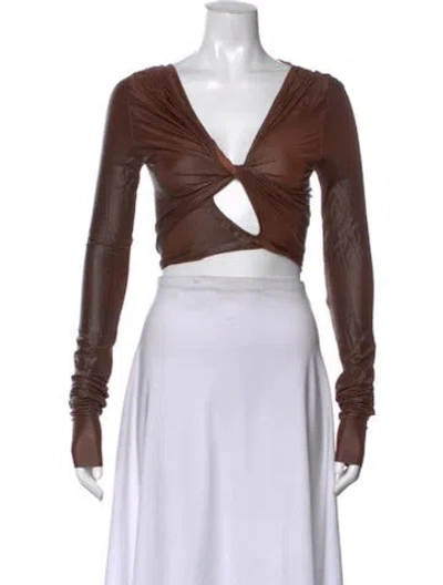 Pre-owned Rick Owens V-neck Long Sleeve Crop Top In Brown