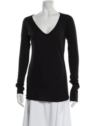 Pre-owned Rick Owens V-neck Long Sleeve T-shirt In Black