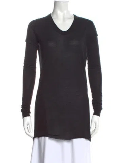 Pre-owned Rick Owens V-neck Long Sleeve T-shirt In Blue