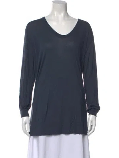 Pre-owned Rick Owens V-neck Long Sleeve T-shirt In Blue