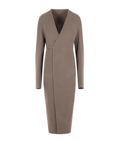 Rick Owens V-neck Long-sleeved Coat In Gray
