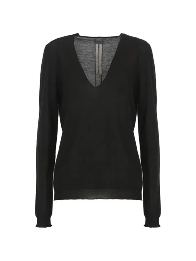 Rick Owens V Neck Top Long Sleeves Sheer Knit In Orange
