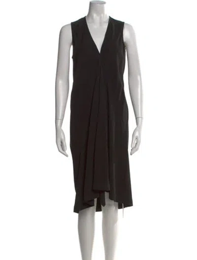 Pre-owned Rick Owens V-neck Midi Length Dress In Black