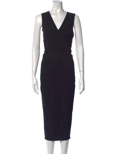 Pre-owned Rick Owens V-neck Midi Length Dress In Black