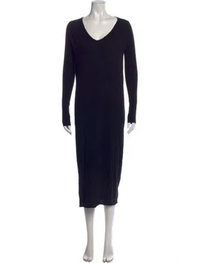 Pre-owned Rick Owens V-neck Midi Length Dress In Black