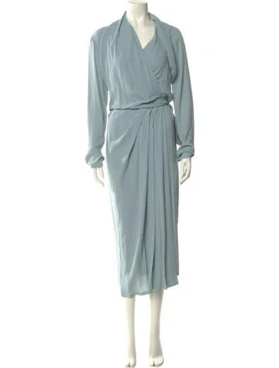 Pre-owned Rick Owens V-neck Midi Length Dress In Blue
