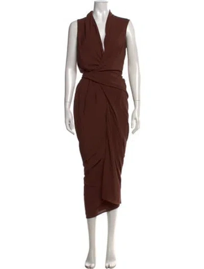 Pre-owned Rick Owens V-neck Midi Length Dress In Brown