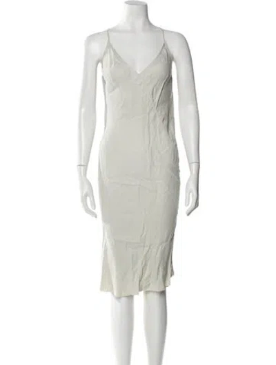 Pre-owned Rick Owens V-neck Midi Length Dress In Gray