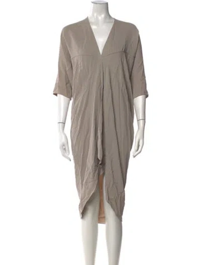 Pre-owned Rick Owens V-neck Midi Length Dress In Neutrals