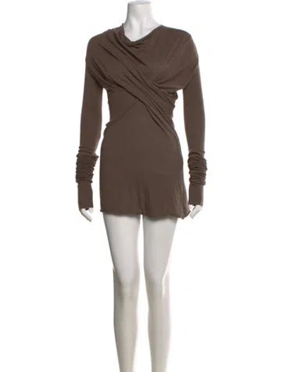 Pre-owned Rick Owens V-neck Mini Dress In Brown