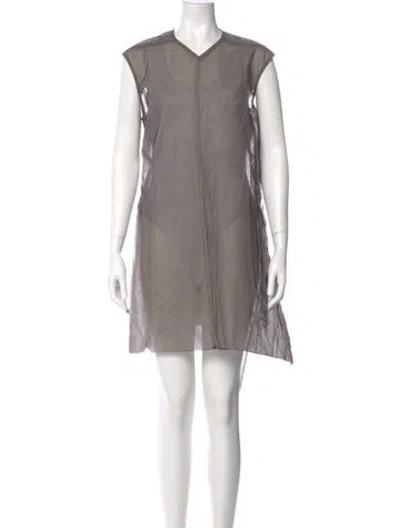 Pre-owned Rick Owens V-neck Mini Dress In Gray