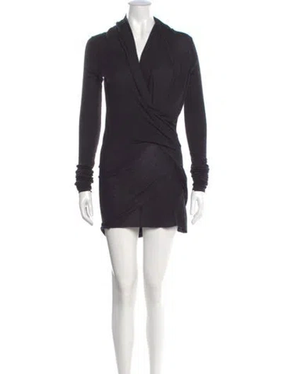 Pre-owned Rick Owens V-neck Mini Dress In Gray