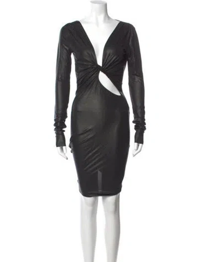Pre-owned Rick Owens V-neck Mini Dress In Gray