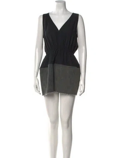 Pre-owned Rick Owens V-neck Mini Dress W/ Tags In Black