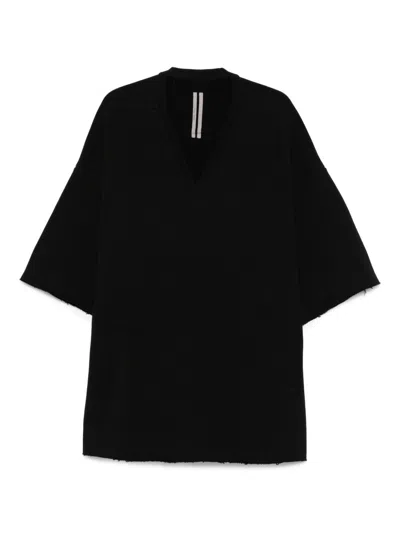 Rick Owens V-neck Oversized T-shirt With Signature Detailing In Black