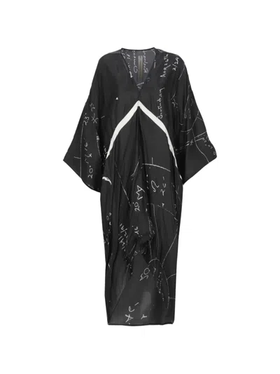 Rick Owens V-neck Print Asymmetric Dress In Black