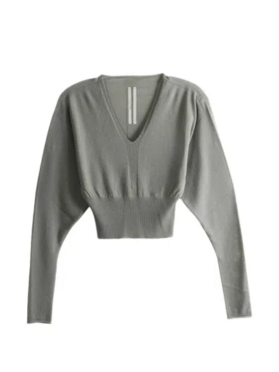 Rick Owens V-neck Ribbed-knit Sweater In Gray