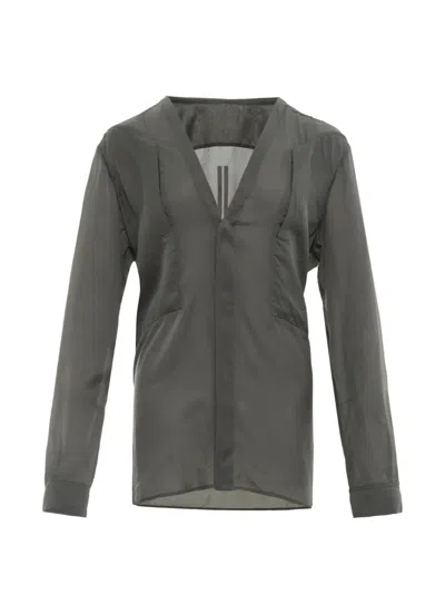 Rick Owens V-neck Semi-sheer Top In Gray