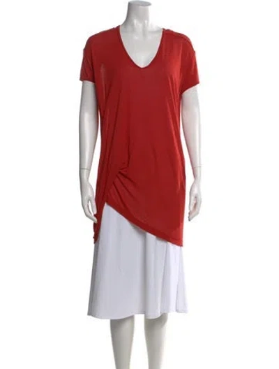 Pre-owned Rick Owens V-neck Short Sleeve Top In Red