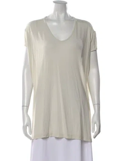Pre-owned Rick Owens V-neck Short Sleeve T-shirt In White