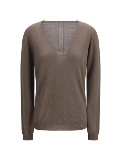 Rick Owens V-neck Sweater In Brown