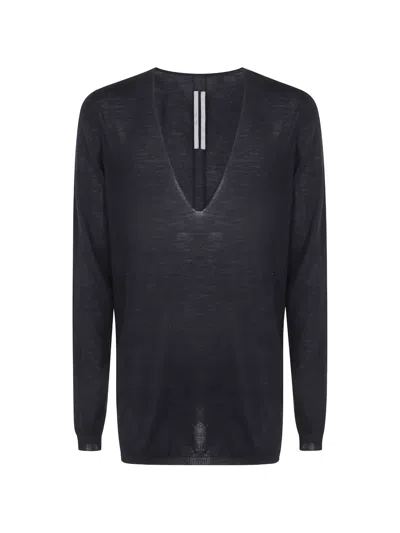 Rick Owens V-neck Wool Sweater In Blue