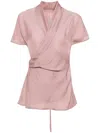 Rick Owens Waffle-effect Wrap Blouse In 粉色