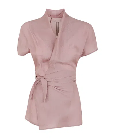 Rick Owens Waffle-effect Wrap Blouse In Pink