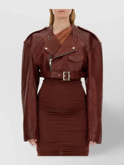 RICK OWENS WAIST BELTED CROPPED LEATHER JACKET