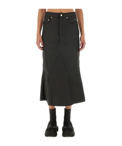 RICK OWENS RICK OWENS FLARED MIDI DENIM SKIRT