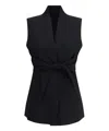 Rick Owens Sleeveless Wool Top With V-neck And Adjustable Front Ties In Black