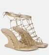 Rick Owens Gold Hollywood Web Cantilever Heeled Sandals In Brown