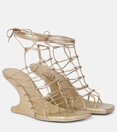 Rick Owens Web Cantilever Woven Leather Wedges In Gold