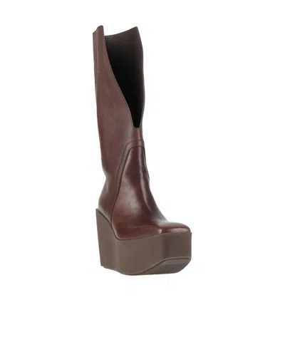 Rick Owens Wedge Sole Leather Boots In Brown
