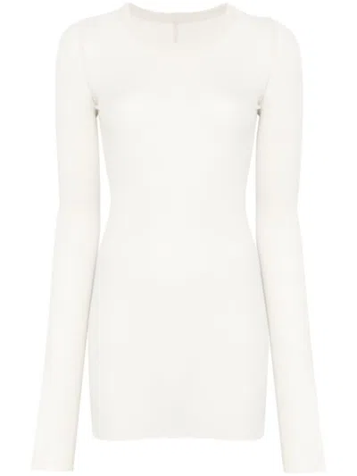 Rick Owens White Knitted Silk Top In Nude & Neutrals