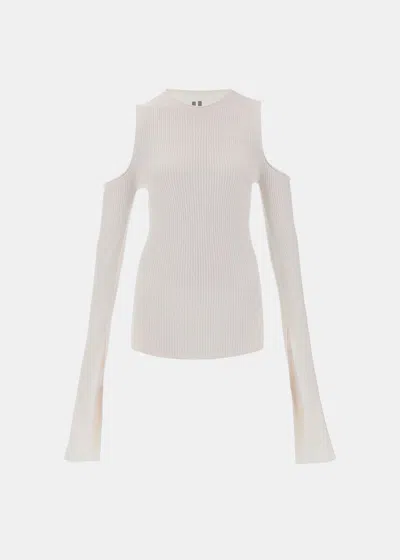 Rick Owens White Open-shoulder Ribbed Top In Milk