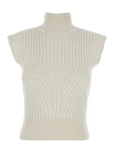RICK OWENS WHITE SLEEVELESS TOP WITH HIGH-NECK IN VIRGIN WOOL WOMAN