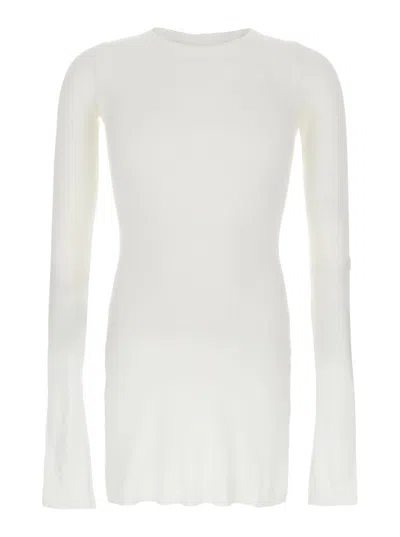 Rick Owens White T-shirt With Ribbed Design And Round Neck In Viscose And Silk Blend Man