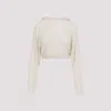 Rick Owens White Wool Cropped Hooded Pullover In Metallic