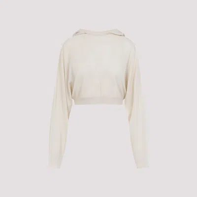 Rick Owens White Wool Cropped Hooded Pullover