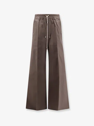 Rick Owens Wide Bela Certified Cotton Trousers In Brown