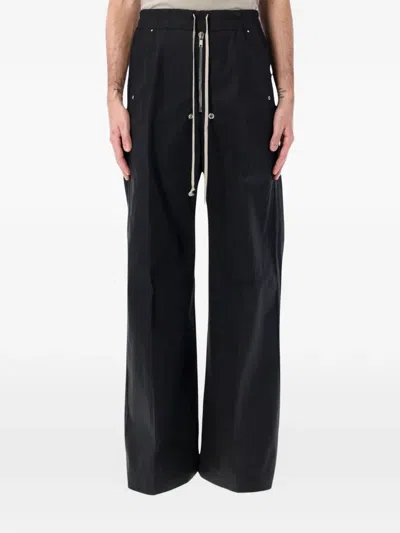 Rick Owens Heizer Belas Wide-leg Cotton-blend Poplin Drawstring Cargo Trousers In Black