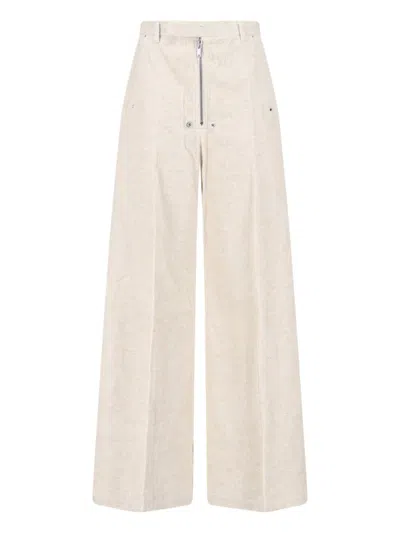 RICK OWENS WIDE-LEG CORDUROY TROUSERS - OFF-WHITE