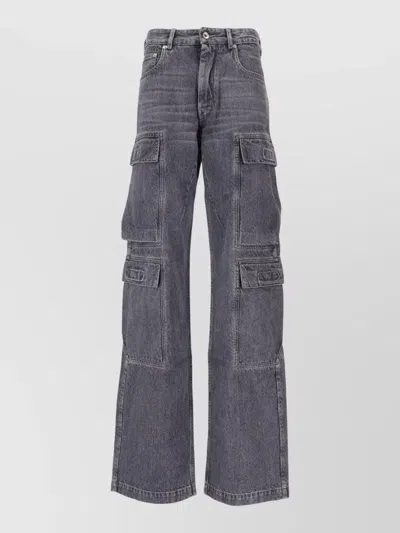 Rick Owens Wide Leg Denim Cargo Trousers Belt Loops In Blue