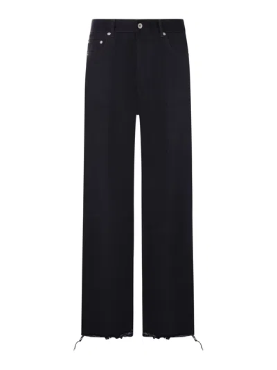 Rick Owens Wide Leg Jeans In Cerat Denim With Frayed Hem In Black