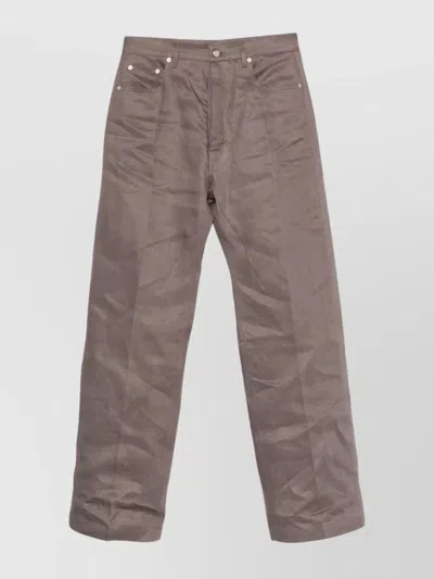 Rick Owens Wide Leg Linen Jeans With 5 Pockets In Brown