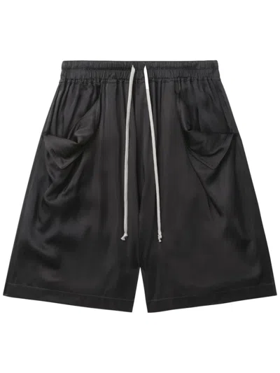 Rick Owens Mens Black Drawstring-waistband Mid-rise Stretch-cotton Shorts
